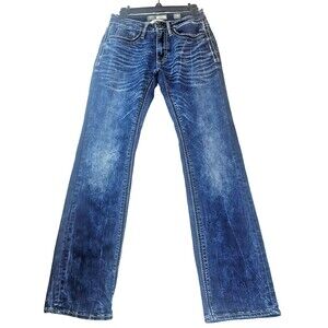 BKE Jeans 28x31 Blue Denim Jake Bootcut Stretch Faded Buckle Double Back Pockets